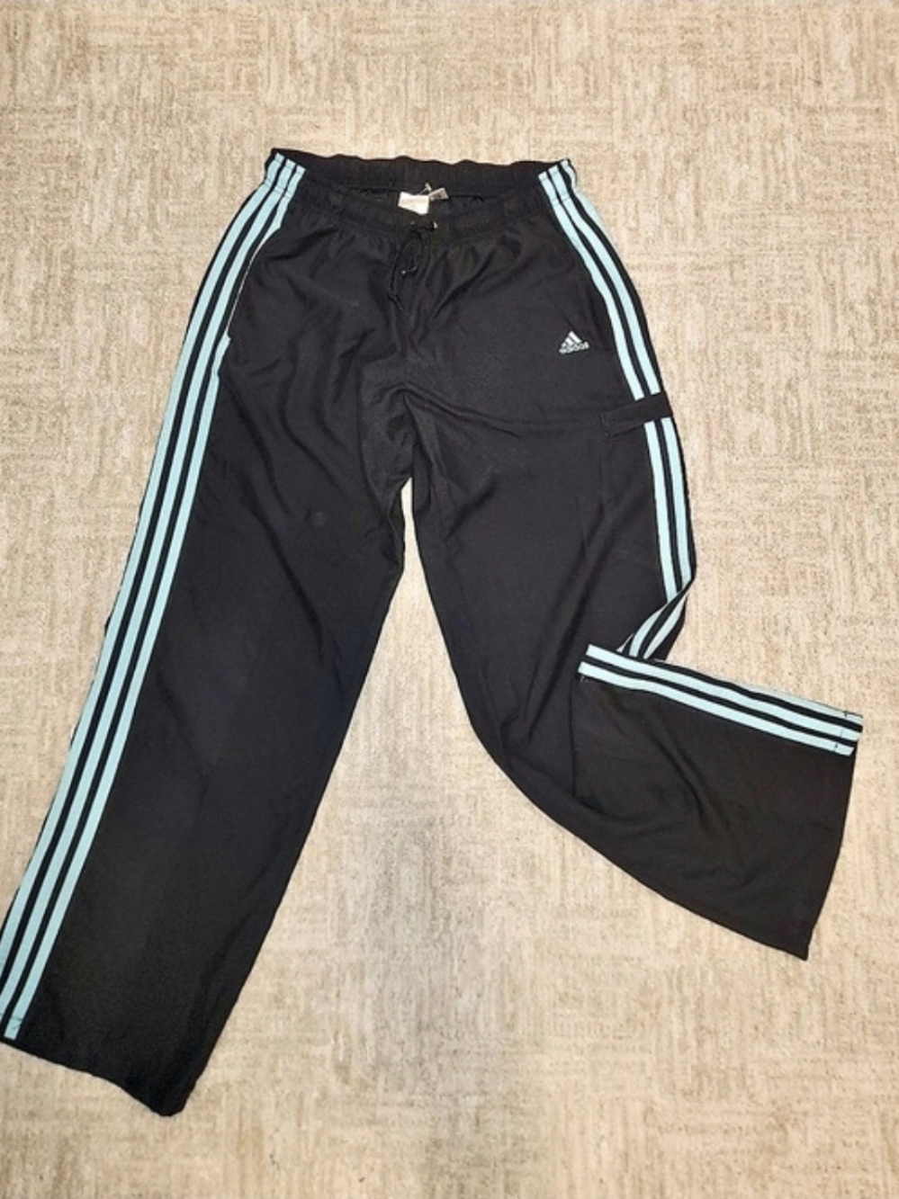 Vintage Y2K Adidas Track Pants Light Blue Embroidered Logo & Stripes Woman's M